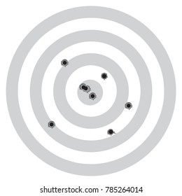 Vector illustration Gun bullet`s holes on paper target. Shooting target with bullet holes