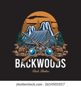 Vector Illustration of Gun and Camping Tend with Detailed Illustration Available for Tshirt Design