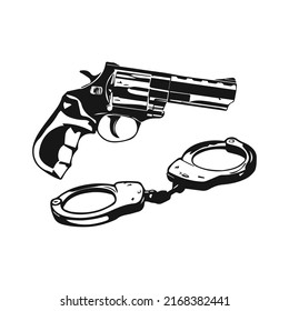 vector illustration of gun and handcuffs