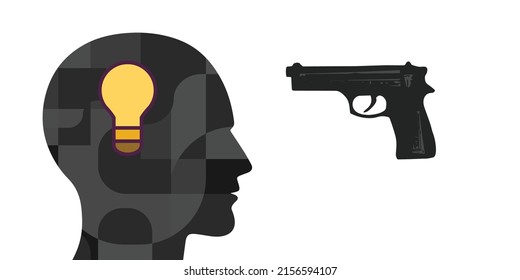vector illustration of gun and human with light bulbs for pressure censorship antidemocracy and totalitarian propaganda 