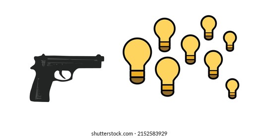 ilustración vectorial de bombillas de armas y luz para inspirar y trabajo periodístico de disparar ideas