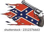 vector illustration of gun on background of American Confederate flag