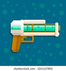 vector illustration of a gun on a dark blue background with green circles