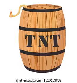 Vector illustration gun powder barrel. TNT dynimate wooden old barrel 