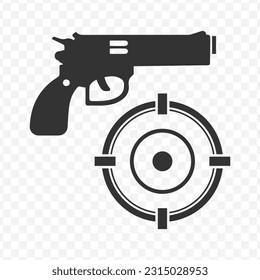 Ilustración vectorial del icono de práctica de armas en color oscuro y fondo transparente (PNG).