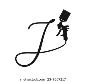 Una ilustración vectorial de la letra inicial J del logotipo de pintura con aerosol de pistolas