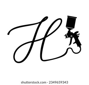 Ilustración vectorial de la letra inicial H del logotipo de pintura con aerosol de pistolas