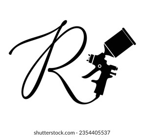 A vector illustration of gun spray paint monogram logo initial letter R