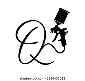 Ilustración vectorial de la letra inicial del logotipo de pintura con aerosol de pistolas Q