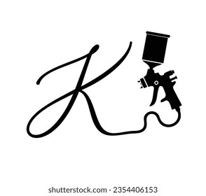 A vector illustration of gun spray paint monogram logo initial letter K