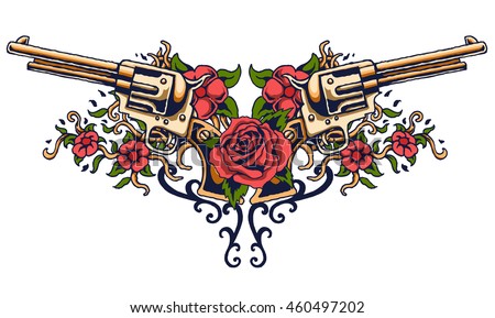 Download Vector Illustration Guns On Flower Ornaments Stock Vector ...