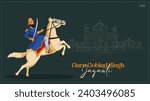 Vector Illustration Guru Gobind Singh ji Jayanti Or Gurupurab with Warrior Horse and golden temple background Editable Template 