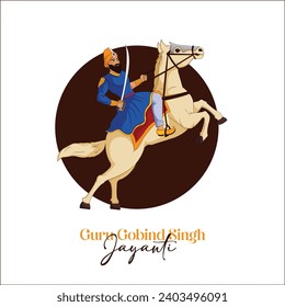 Vektorgrafik Guru Gobind Singh ji Jayanti oder Gurupurab mit Kriegerpferd und weißem Hintergrund Bearbeitbare Vorlage 