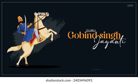 Vector Illustration Guru Gobind Singh ji Jayanti Or Gurupurab with Warrior Horse Editable Website Banner Template 