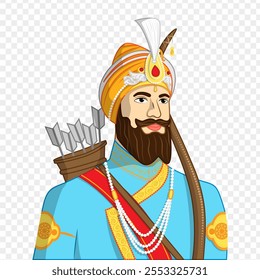 Ilustração vetorial do retrato de Guru Gobind Singh sobre fundo transparente