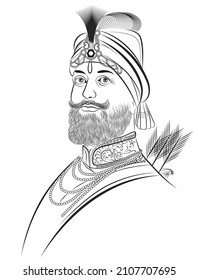 Vector illustration of Guru Govind, Sikh religion 10 Guru, Great warrior of Indian history
