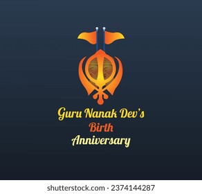 Vector illustration of Guru Nanak  dev’s birth anniversary, gurpurb, religious festival of Sikh with holy symbol and flag. Creative illustration, poster or banner of Guru Nanak Jayanti celebration.