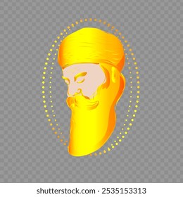 Ilustración vectorial del retrato dorado de Gurú Nanak sobre fondo transparente