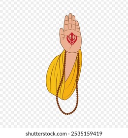 Ilustração vetorial da mão de Guru Nanak com símbolo de khanda e contas de suspensão no fundo transparente