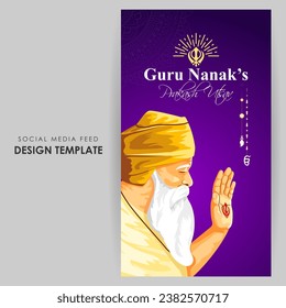 Vector illustration of Guru Nanak Jayanti social media feed template