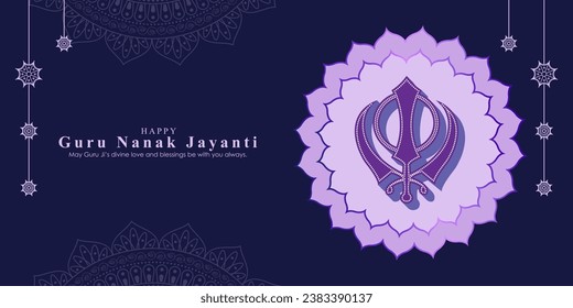 Vector illustration of Guru Nanak Jayanti social media feed template written hindi text means guru nanak dev ji 