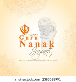 Vector illustration of Guru Nanak Jayanti social media feed template written hindi text means guru nanak dev ji 