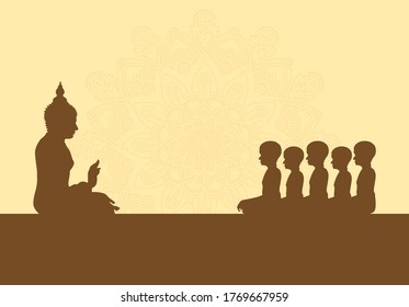 Vector Illustration of Guru Purnima Celebration in India and Nepal. Vesak day. Dhammachakra Pravartan Day