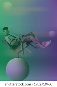 Ilustración vectorial de un tipo con fondo abstracto de globos con luz de neón