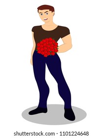 vector illustration of a guy with a bouquet