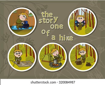 Vector illustration with a guy in the campaign. The story of a hike for your design