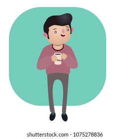 Vector illustration of a guy with a cup of coffee