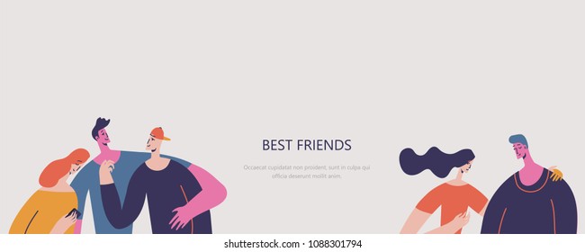 Vector illustration with guy and a girl, Best Friends concept. People character vector illustration flat design. Use in Web Project and Applications.