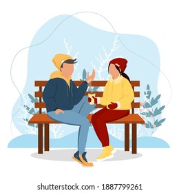 Vector illustration of a guy and a girl drinking coffee in nature.