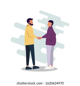 Vector illustration of a guy and a girl getting acquainted, shaking hands. Flat vector illustration. Modern design