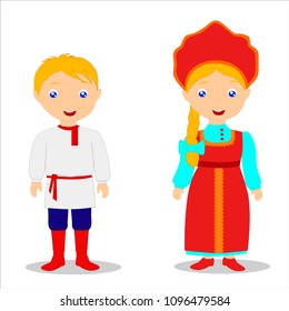 Vector illustration, a guy with a girl in national costumes of Russians . Russia