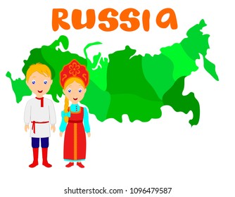 Vector illustration, a guy with a girl in national costumes of Russians . Russia