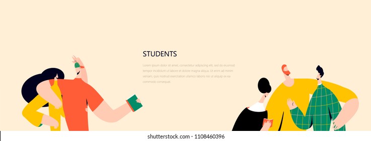 Vector illustration with guy and a girl, Students concept. People character vector illustration flat design. Use in Web Project and Applications.
