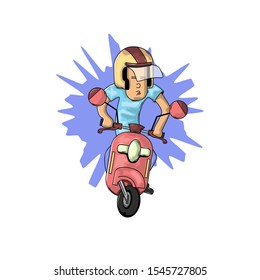 vector illustration of the guy on his scooter