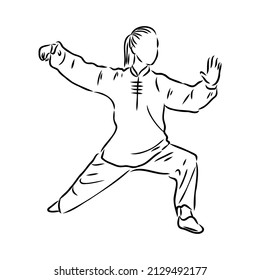 Vector illustration of a guy performing tai chi and qigong exercises