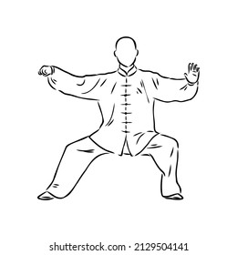 Vector illustration of a guy performing tai chi and qigong exercises