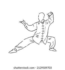 Vector illustration of a guy performing tai chi and qigong exercises