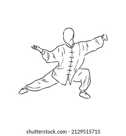 Vector illustration of a guy performing tai chi and qigong exercises