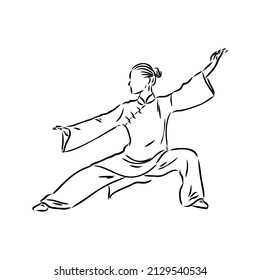 Vector illustration of a guy performing tai chi and qigong exercises