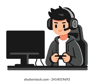 Vector Illustration Guy Playing Video Games