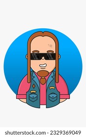 Vector illustration of a guy portrait on a round blue background