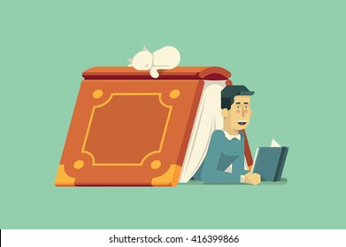 vector illustration with guy reading a book
