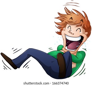 A vector illustration of a guy rolling on the floor and laughing. 