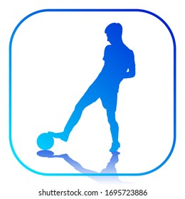 Vector illustration. The guy runs with the ball. Dribbling. Keeping the ball. Isolated soccer player silhouette. Grunge splash. Gradient bright color. Design elements for logos, emblems, banners. 