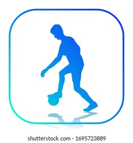 Vector illustration. The guy runs with the ball. Dribbling. Keeping the ball. Isolated soccer player silhouette. Gradient bright color. Design elements for logos, emblems, banners. 