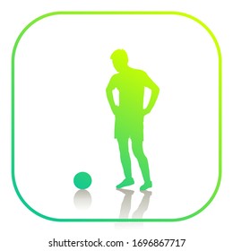 Vector illustration. The guy runs with the ball. Dribbling. Keeping the ball. Isolated soccer player silhouette. Grunge splash. Gradient bright color. Design elements for logos, emblems, banners. 
